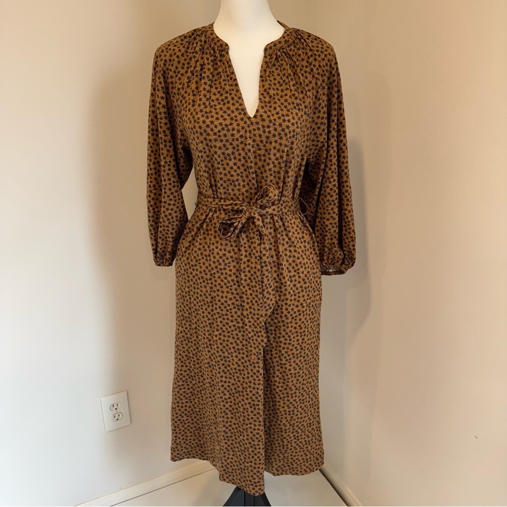 Boden Notch Jersey Midi Dress Floral Long Sleeve Belt 2